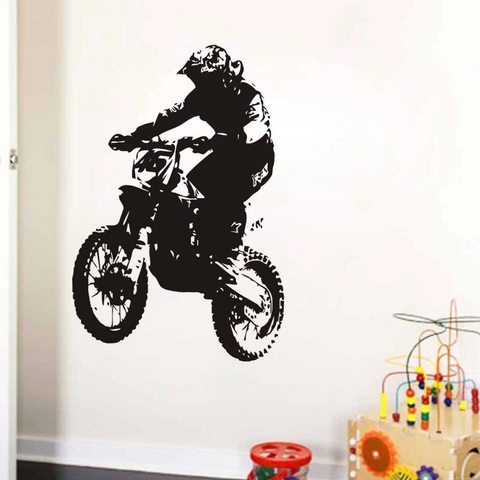 Adesivo Murale Silhouette Motocross In PVC Nero Impermeabile Design Sportivo Per Soggiorno O Camera Removibile E Facile Da Applicare A Casa