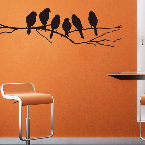 Adesivi Murali Silhouette Uccelli Su Ramo D'albero Creativo PVC Rimovibile Impermeabile Murale Per Soggiorno Camera Gioielli