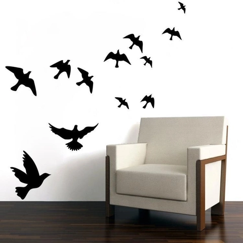 Modern Minimalistisch Schwarz Fliegende Vögel Silhouette Wandaufkleber Wasserdicht Abnehmbar Dekoration Für Wohnzimmer Schlafzimmer