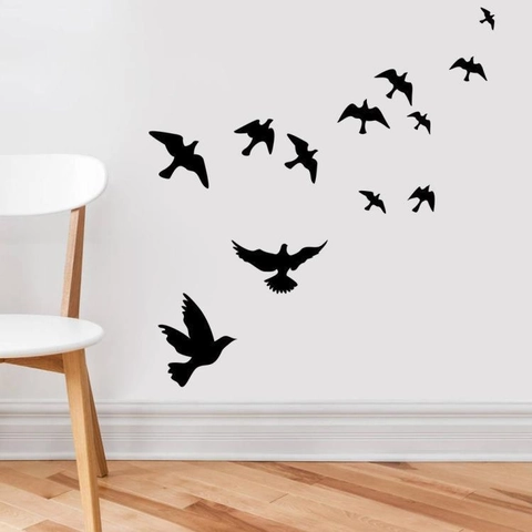 Modern Minimalistisch Schwarz Fliegende Vögel Silhouette Wandaufkleber Wasserdicht Abnehmbar Dekoration Für Wohnzimmer Schlafzimmer