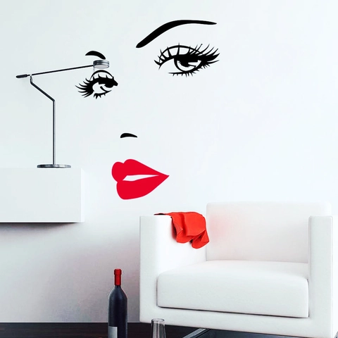 Minimalistisch Rote Lippen Wimpern Wandtattoo Abnehmbar PVC Wasserdicht Wandbild Für Wohnzimmer Schlafzimmer Hintergrund Dekoration