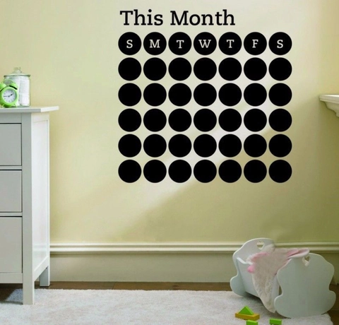 Maandplanner Muursticker Maandkalender Schoolbordsticker Zwart PVC Cirkel Verwijderbare Sticker Voor Kantoor School Decor