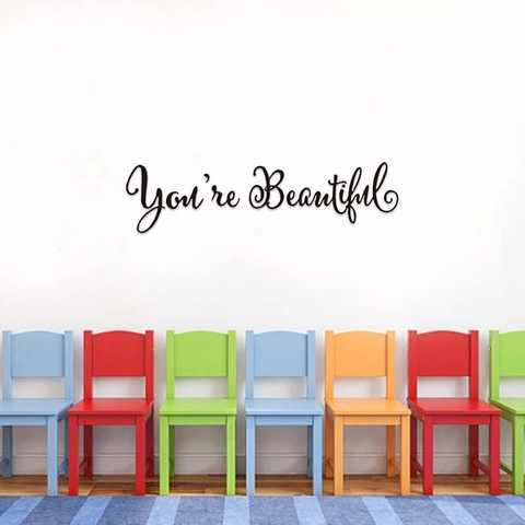 Modern Minimalistisch You're Beautiful Inspirierendes Zitat Wandtattoo Wasserdicht Schwarz PVC Künstlerische Schriftart Aufkleber