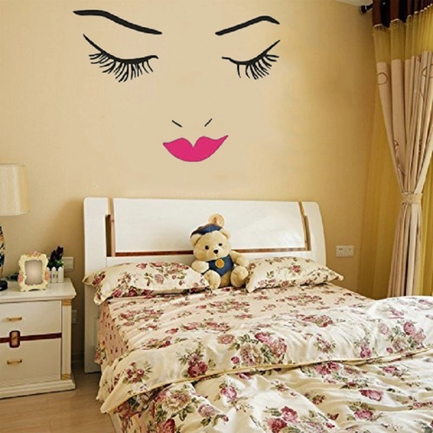 Adesivo da Parete Moderno Minimalista Volto Donna Ciglia Labbra PVC Impermeabile Murales Artistico Creativo Fai Da Te