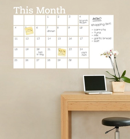 Modern PVC Monthly Planner Wall Sticker Removable Calendar Grid Wall Decal With Notes Section For Home Office Organizer