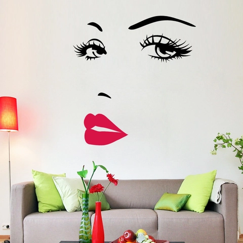 Minimalistisch Rote Lippen Wimpern Wandtattoo Abnehmbar PVC Wasserdicht Wandbild Für Wohnzimmer Schlafzimmer Hintergrund Dekoration