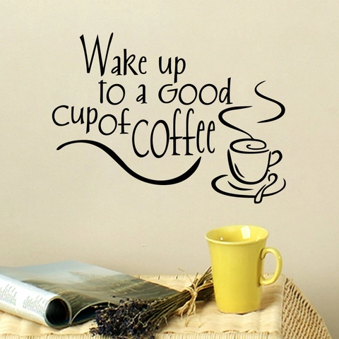 Wake Up To A Good Cup Of Coffee Quote Wall Sticker PVC Removable Waterproof DIY Coffee Cup Decal For Kitchen Cafe