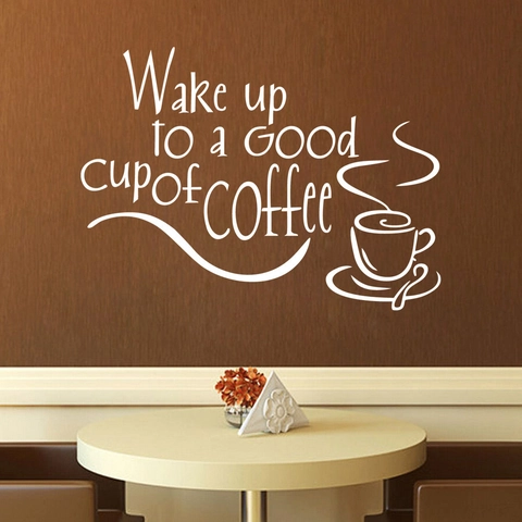 Wake Up To A Good Cup Of Coffee Quote Wall Sticker PVC Removable Waterproof DIY Coffee Cup Decal For Kitchen Cafe