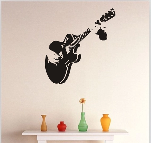 Adesivo Murale Silhouette Chitarrista Strumento Musicale PVC Impermeabile Removibile Per Sala Musica Casa Arredo Murales