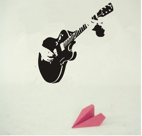 Adesivo Murale Silhouette Chitarrista Strumento Musicale PVC Impermeabile Removibile Per Sala Musica Casa Arredo Murales