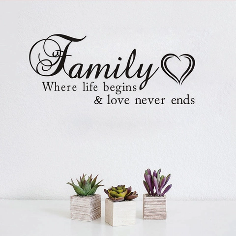 Wandtattoo Family Where Life Begins Love Never Ends Abnehmbares PVC Kunst Zitat Wandaufkleber Für Wohnzimmer Schlafzimmer Deko