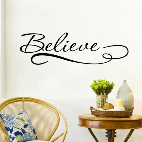 Believe Artistieke Belettering Muursticker Zwart PVC Vinyl Verwijderbaar Kunst Citaat Sticker Voor Woonkamer Slaapkamer Decoratie