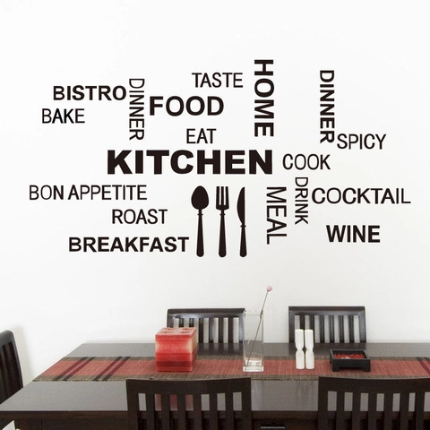 Keuken Thema Muursticker PVC Waterdicht Verwijderbaar Engelse Citaten Servies Silhouet Muurstickers Voor Keuken Eetkamer Decor