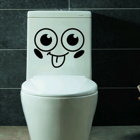 Sticker de Toilette Rigolo Visage Souriant Imperméable Amovible PVC Dessin Animé Expression Décalcomanie pour Salle de Bain Décoration