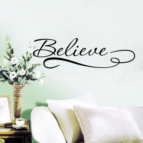 Believe Artistieke Belettering Muursticker Zwart PVC Vinyl Verwijderbaar Kunst Citaat Sticker Voor Woonkamer Slaapkamer Decoratie
