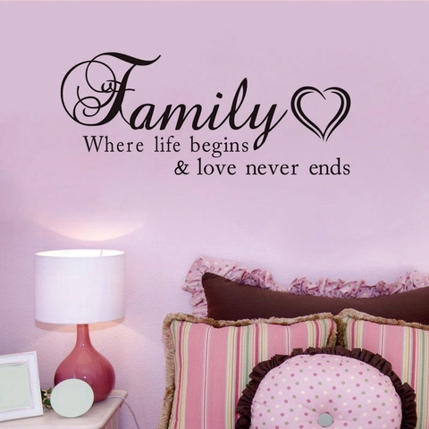 Wandtattoo Family Where Life Begins Love Never Ends Abnehmbares PVC Kunst Zitat Wandaufkleber Für Wohnzimmer Schlafzimmer Deko