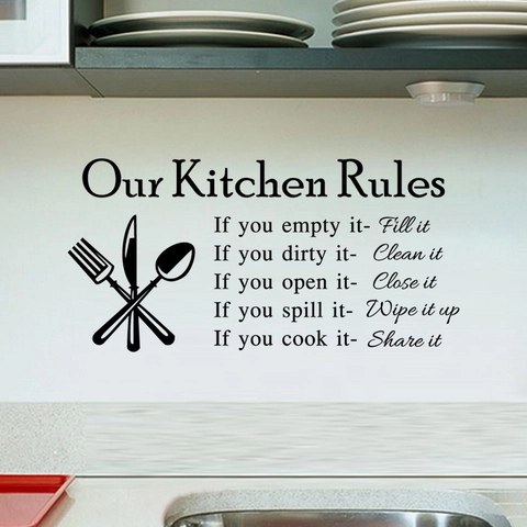 Our Kitchen Rules Wall Sticker Removable PVC Kitchen Decor Wall Decal Kitchenware Pattern Waterproof Quote Art Mural