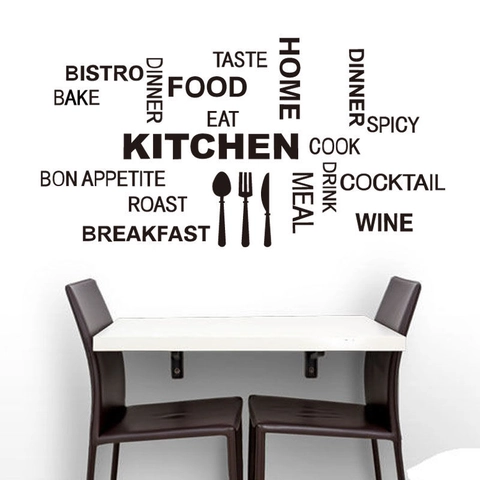 Keuken Thema Muursticker PVC Waterdicht Verwijderbaar Engelse Citaten Servies Silhouet Muurstickers Voor Keuken Eetkamer Decor