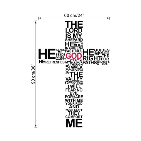 Psalm 23 Bibelvers Kreuz Wandaufkleber The Lord Is My Shepherd Religiös PVC Abnehmbar Wasserdicht DIY Haus Wandtattoo