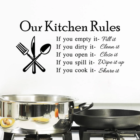 Our Kitchen Rules Wall Sticker Removable PVC Kitchen Decor Wall Decal Kitchenware Pattern Waterproof Quote Art Mural