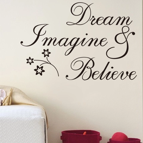 Adesivo da Parete Dream Imagine Believe Citazione Inglese Ispiratrice in PVC Impermeabile Decalcomania Artistica per Soggiorno Camera da Letto Casa