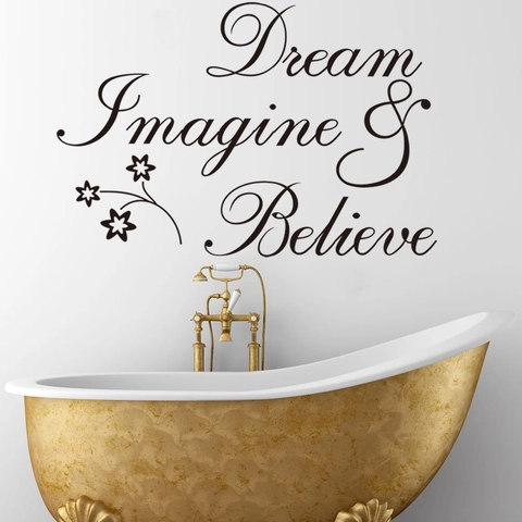 Adesivo da Parete Dream Imagine Believe Citazione Inglese Ispiratrice in PVC Impermeabile Decalcomania Artistica per Soggiorno Camera da Letto Casa
