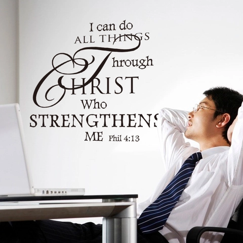 Inspirerende Phil 4:13 Bijbelvers Muursticker Ik Kan Alle Dingen Door Christus Waterdichte PVC Verwijderbare Decoratie