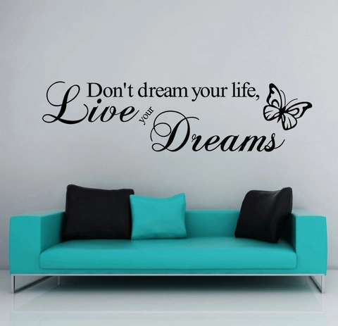 Live Your Dreams Inspirational Quotes Wall Sticker Butterfly Pattern PVC Waterproof Decal For Home Bedroom Living Room Office