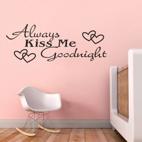 Always Kiss Me Goodnight Liebe Herzen Wandtattoo PVC Wasserdicht Spruch Kunst Aufkleber Für Schlafzimmer Deko