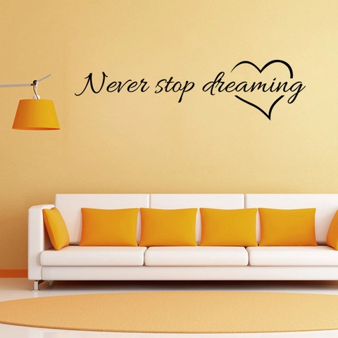 Pegatina de Pared Inspiradora Never Stop Dreaming Con Patrón de Corazón Calcomanía de PVC Removible Para Sala de Estar Dormitorio Oficina