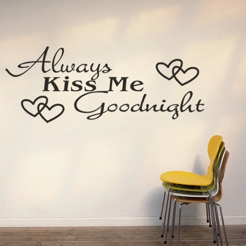 Always Kiss Me Goodnight Liebe Herzen Wandtattoo PVC Wasserdicht Spruch Kunst Aufkleber Für Schlafzimmer Deko
