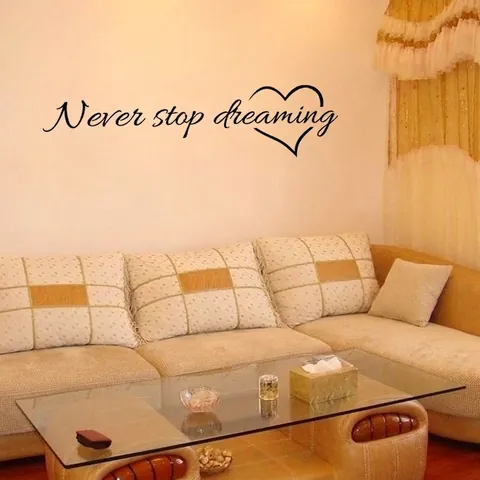 Pegatina de Pared Inspiradora Never Stop Dreaming Con Patrón de Corazón Calcomanía de PVC Removible Para Sala de Estar Dormitorio Oficina