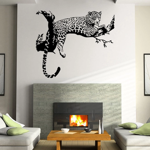 Pegatina de Pared Leopardo Negro en Rama Guepardo Minimalista Moderno PVC Removible Impermeable Decoración Hogar para Sala Estar