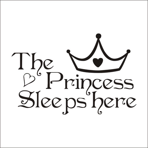 Princess Sleeps Here Corona Corazón Vinilo de Pared Removible de PVC para Habitación de Niñas Decoración Artística de Pared Negro