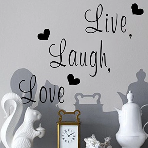 Adhesivo de Pared Live Love Laugh Frase Creativa Letras Corazones Impermeable PVC Decoración Hogar Arte DIY Removible