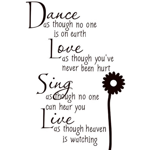 Pegatina de Pared con Citas en Inglés Dance Love Sing Live Margarita Negra PVC Impermeable Removible DIY para Sala de Estar