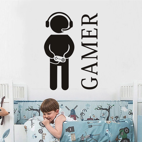 Adesivo da Parete Gamer Video Game Vinile Cuffie Controller Silhouette Rimovibile Impermeabile Arte da Parete Camera Ragazzi