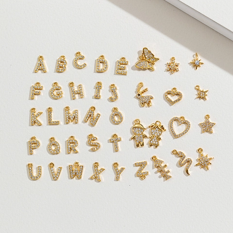 Europäisch-amerikanischer Strass Alphabet Tier Anhänger Kupfer Gold Silber Plattiert DIY Halskette Zubehör Für Damen Schmuck