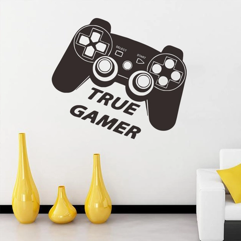 Sticker Mural Manette de Jeu True Gamer PVC Imperméable Amovible Décoration pour Salon Chambre à Coucher Fond TV Chambre de Joueur