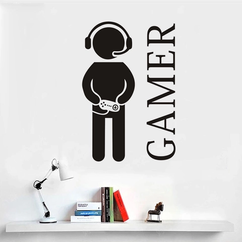 Adesivo da Parete Gamer Video Game Vinile Cuffie Controller Silhouette Rimovibile Impermeabile Arte da Parete Camera Ragazzi