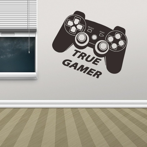 Sticker Mural Manette de Jeu True Gamer PVC Imperméable Amovible Décoration pour Salon Chambre à Coucher Fond TV Chambre de Joueur