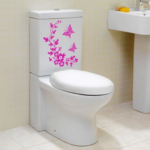Removable Butterfly Flower Vine Toilet Sticker Waterproof PVC Bathroom Wall Decal DIY Home Decor Restroom Ornament Multiple Colors