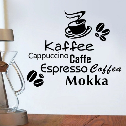 Kaffee Thema Wandaufkleber Küche Cafe Abnehmbare PVC Wandbild Dekor Wasserdicht Modern Minimalistisch Kunst Schriftzug Aufkleber