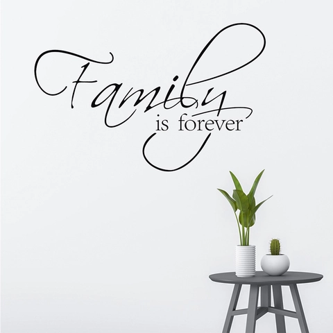 Family Is Forever PVC Wandtattoo Wasserdicht Abnehmbar Künstlerischer Schriftzug Wandaufkleber Für Wohnzimmer Schlafzimmer Schwarz