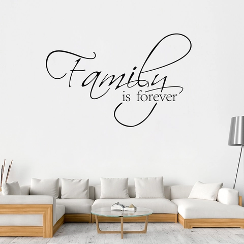 Family Is Forever PVC Wandtattoo Wasserdicht Abnehmbar Künstlerischer Schriftzug Wandaufkleber Für Wohnzimmer Schlafzimmer Schwarz