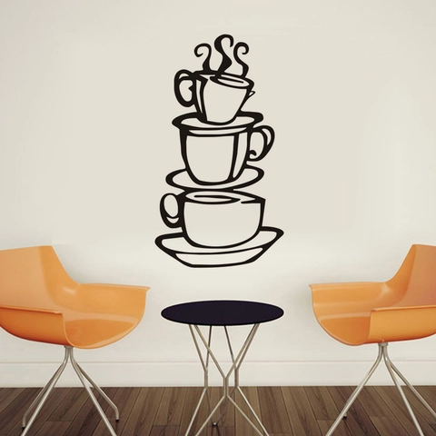 Minimalist Black PVC Coffee Cup Wall Sticker Waterproof DIY Removable Line Art Decal For Kitchen Dining Room Cafe Decor