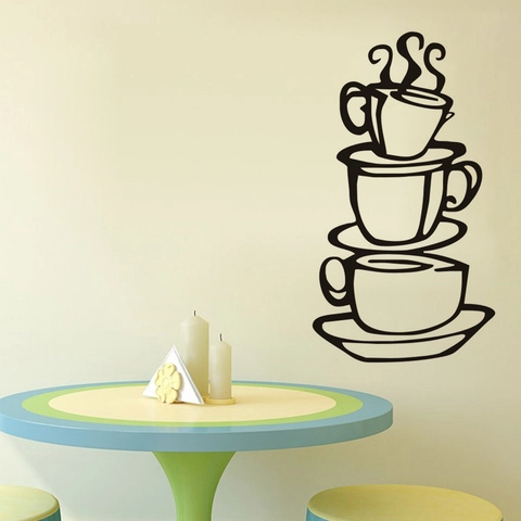 Minimalist Black PVC Coffee Cup Wall Sticker Waterproof DIY Removable Line Art Decal For Kitchen Dining Room Cafe Decor