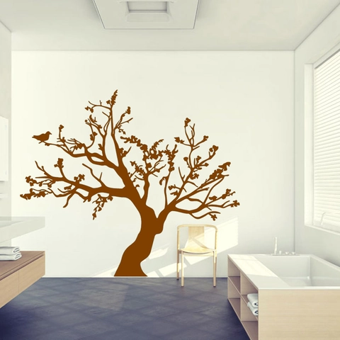 Pegatina De Pared De PVC Árbol Con Pájaros Minimalista Moderno Vinilo De Pared Con Silueta Impermeable Para Decoración Del Hogar