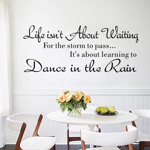Inspirational English Quote Wall Sticker Life Is Not About Waiting Dance In The Rain PVC Removable Home Decor Wall Decal