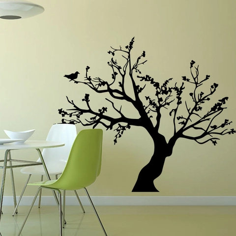 Pegatina De Pared De PVC Árbol Con Pájaros Minimalista Moderno Vinilo De Pared Con Silueta Impermeable Para Decoración Del Hogar